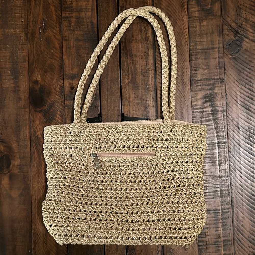 Luxy Tan Gold Crochet Boho Shoulder Purse